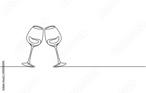 Photos glass of champagne or wine glass line art style illustration vector eps, Winehouse Continuous Line Illustration, Glass of wine in continuous line art drawing style