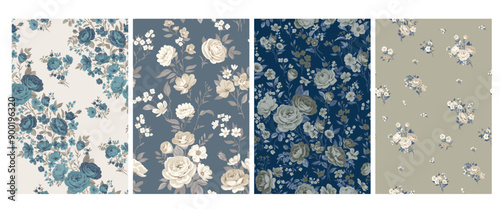 Seamless pattern with vintage roses for summer dress fabrics