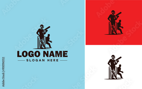 Cricket team icon Cricket XI Cricket side Cricket squad flat logo sign symbol editable vector