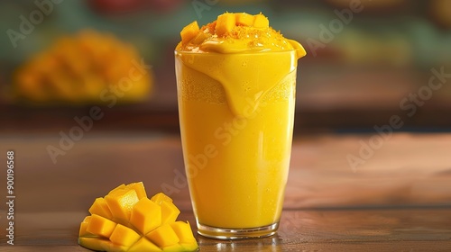 Refreshing Hasty Mango Shake in a Glass with Straw and Mint Garnish