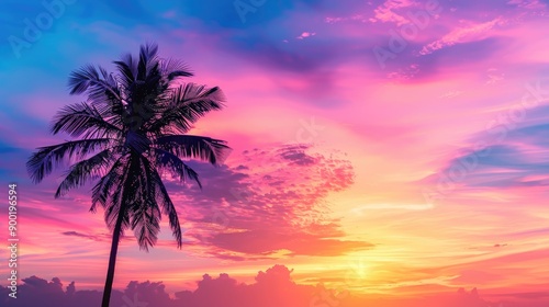 beautiful sunset with a black palm tree silhouette background