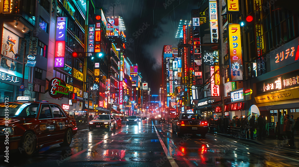 A night of the neon street at the downtown in Shinjuku Tokyo wide shot A night of the neon street at the downtown in Shinjuku Tokyo wide shot