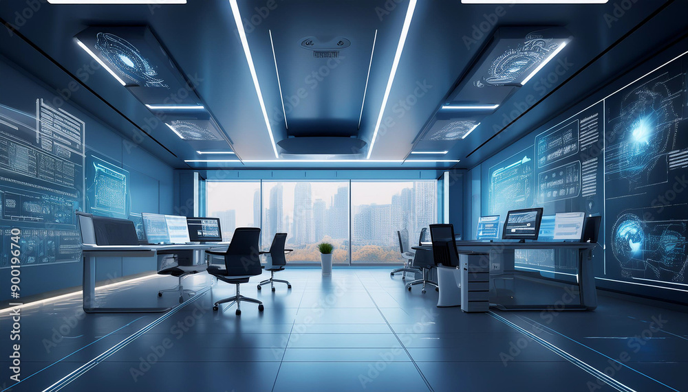 A futuristic laboratory with advanced technology and sleek design, ideal for sci-fi, innovation, or high-tech concept visualizations. A futuristic laboratory with advanced technology and sleek design, ideal for sci-fi, innovation, or high-tech concept visualizations.