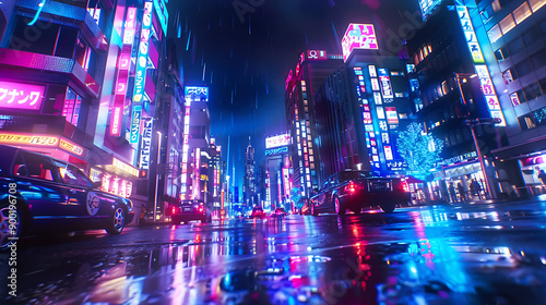 A night of the neon street at the downtown in Shinjuku Tokyo wide shot