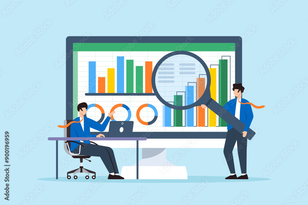 Forecasting financial modeling performance, budgeting, and scenario planning concept vector illustration. Business analysts working with spreadsheets and graphs Forecasting financial modeling performance, budgeting, and scenario planning concept vector illustration. Business analysts working with spreadsheets and graphs