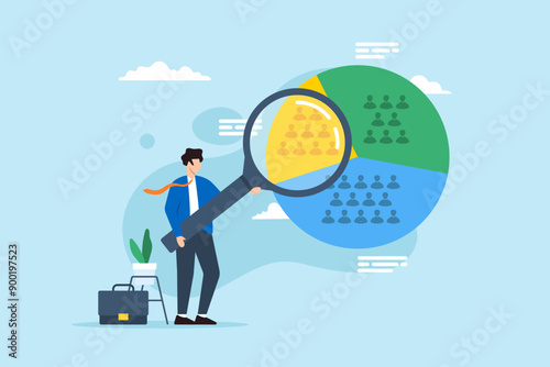 Categorizing based on behavior, targeted marketing strategies, market segmentation concept vector illustration. Business analyst dividing customer base into segments