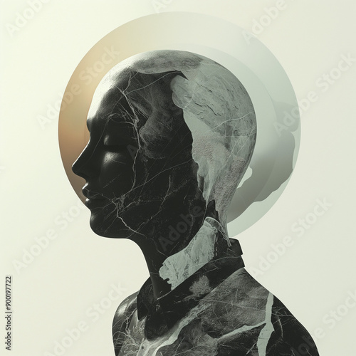 Minimalist Art of Human Profile with Abstract Elements