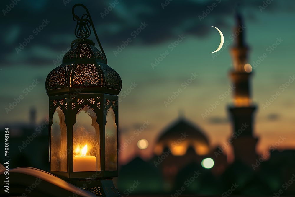 Beautiful religious Eid background with mosque.
