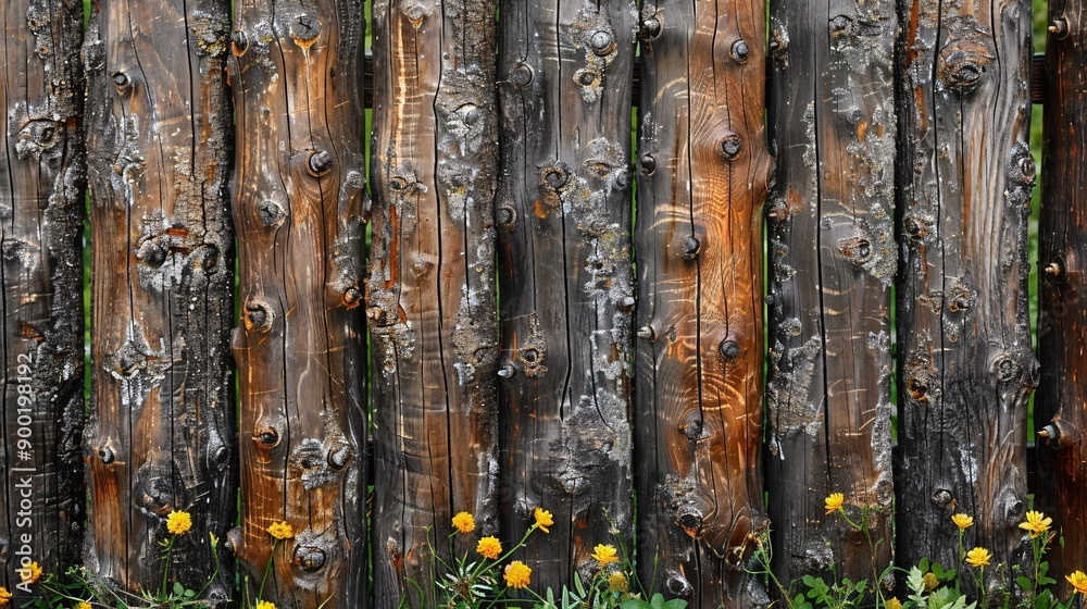 Obraz premium Timber barrier constructed from logs.