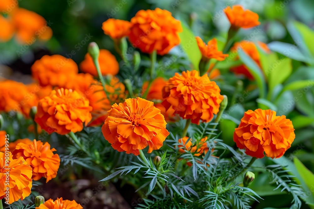 An arrangement of orange marigolds in a garden, symbolizing warmth and happiness in friendships. An arrangement of orange marigolds in a garden, symbolizing warmth and happiness in friendships.