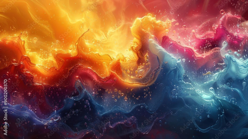 Produce a bright and vibrant digital artwork visualizing the colors of music genres Produce a bright and vibrant digital artwork visualizing the colors of music genres