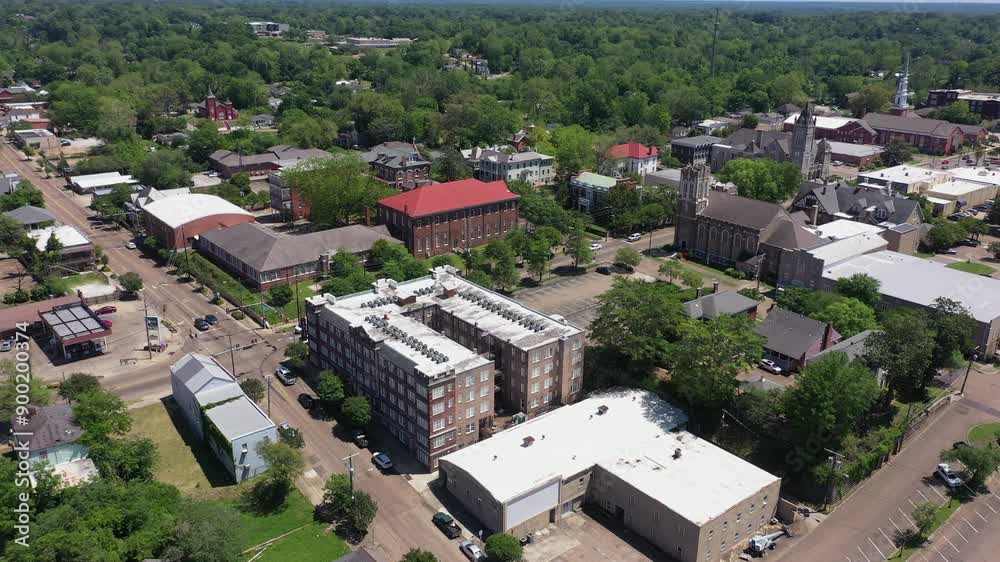 Vicksburg, Mississippi, USA - April 23, 2024: Afternoon sun shines on the historic buildings of downtown Vicksburg. Vicksburg, Mississippi, USA - April 23, 2024: Afternoon sun shines on the historic buildings of downtown Vicksburg.
