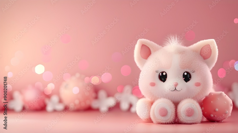 Lively and Cute Fantasy Plush Toy on Pale Pink Background for Wallpaper or Product Design Lively and Cute Fantasy Plush Toy on Pale Pink Background for Wallpaper or Product Design