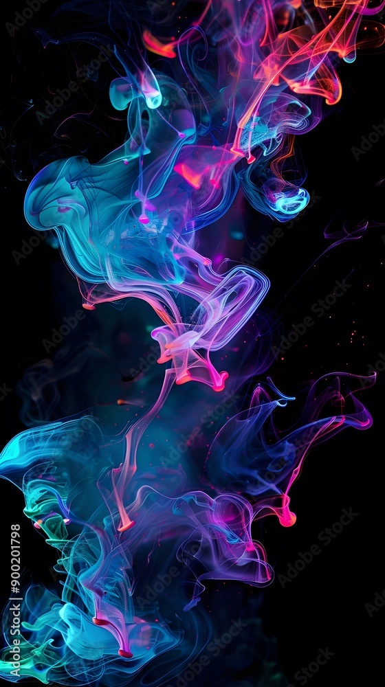 Obraz premium noctilucent opalescence, neon glow in the dark ink splatter, smoke organic shapes, colorful iridescence and opaline effect