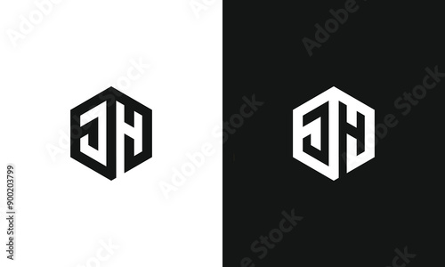 j h jh hj modern hexagon geometric ambigram logo template