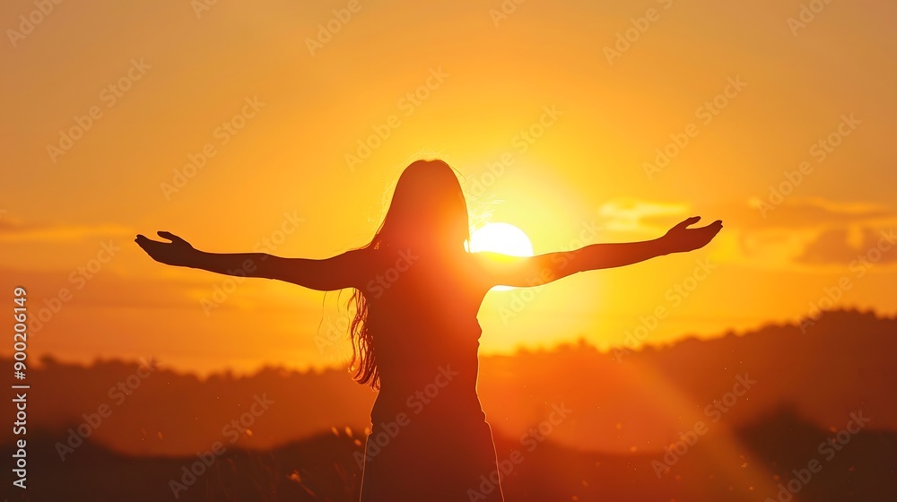 free happy woman enjoying sunset. free happy woman enjoying sunset.