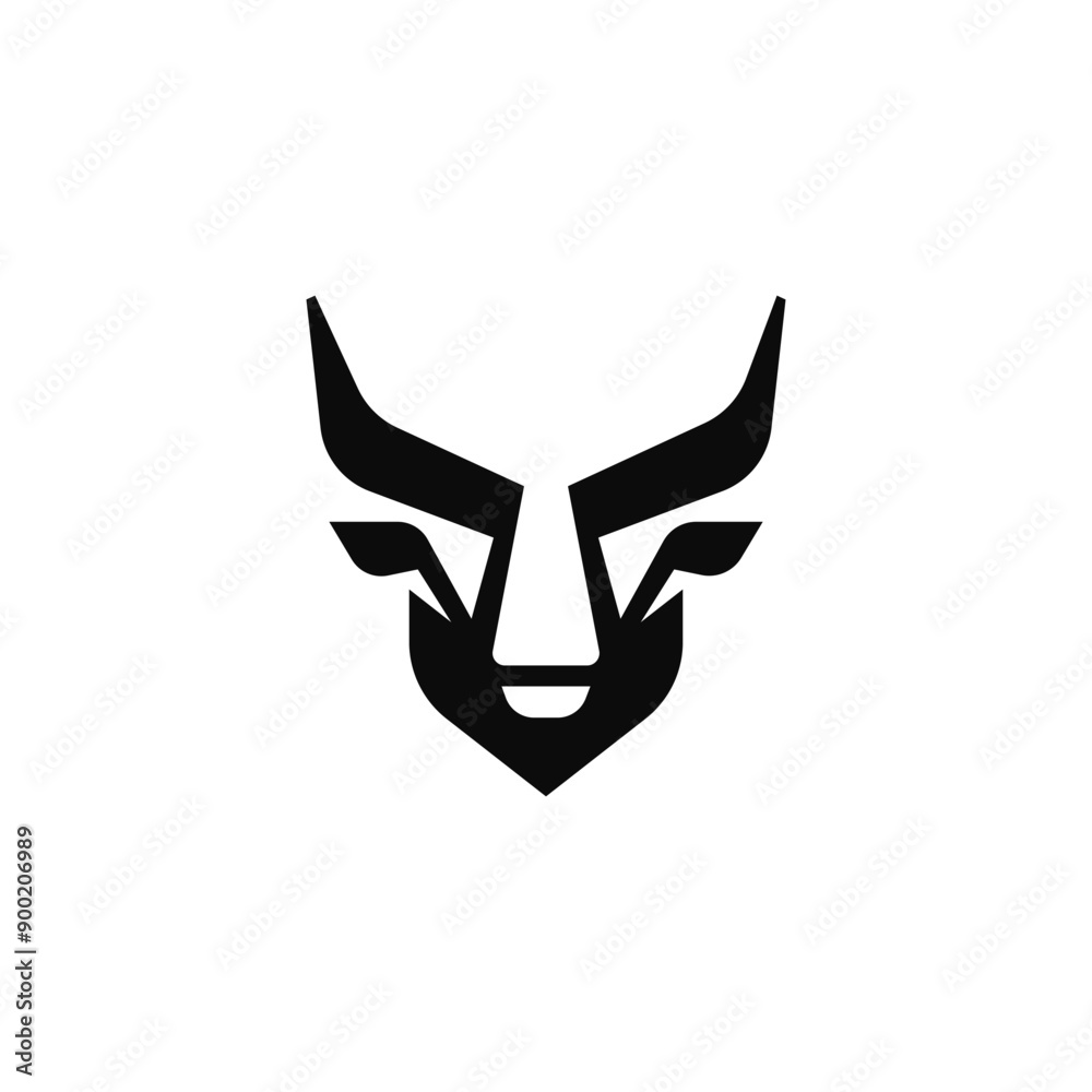 Bull Buffalo head Icon in minimal modern futuristic black in white. Animal logo template for strong wild brave zoo technology gym sport brand Bull Buffalo head Icon in minimal modern futuristic black in white. Animal logo template for strong wild brave zoo technology gym sport brand