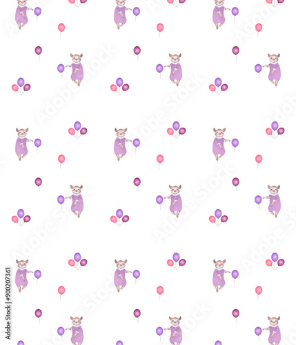 funny pigs with pink an dpurple balloon
