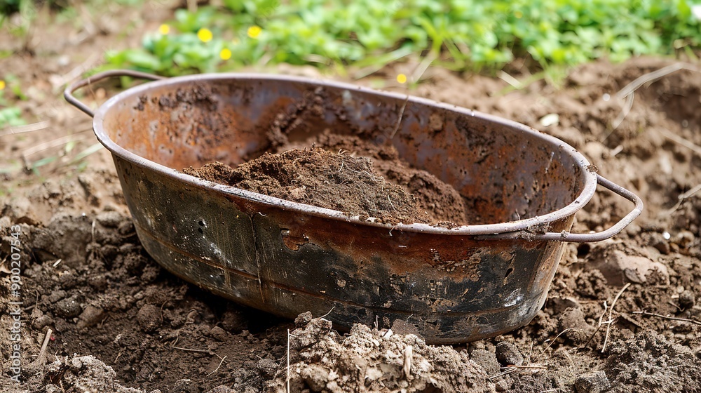 Versatile Iron Bucket with Soil: An Essential Tool for On-Site Work Efficiency Versatile Iron Bucket with Soil: An Essential Tool for On-Site Work Efficiency