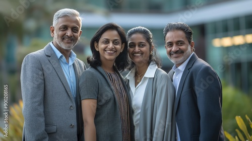 Indian Business Team Posing Outdoors with Smiling Faces in Professional Attire photo