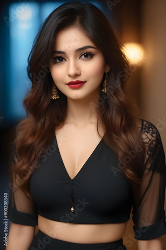 portrait of a most beautiful Indian girl in sexy black dress