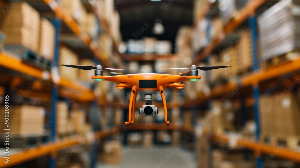 Futuristic delivery drones docking at a smart warehouse, advanced logistics Futuristic delivery drones docking at a smart warehouse, advanced logistics