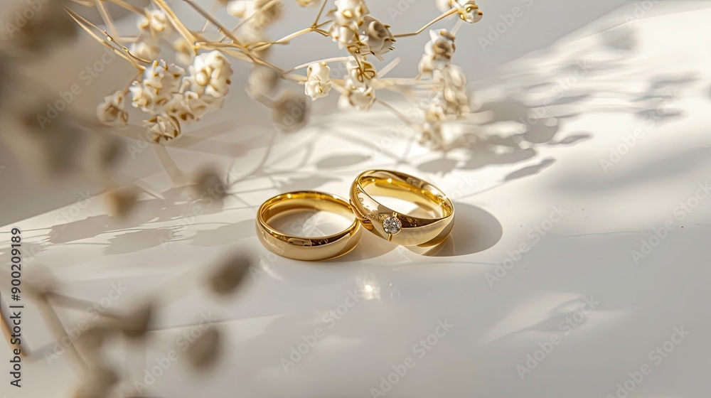 shot of two golden rings on a white backdrop, capturing their timeless elegance with this inviting photo. shot of two golden rings on a white backdrop, capturing their timeless elegance with this inviting photo.
