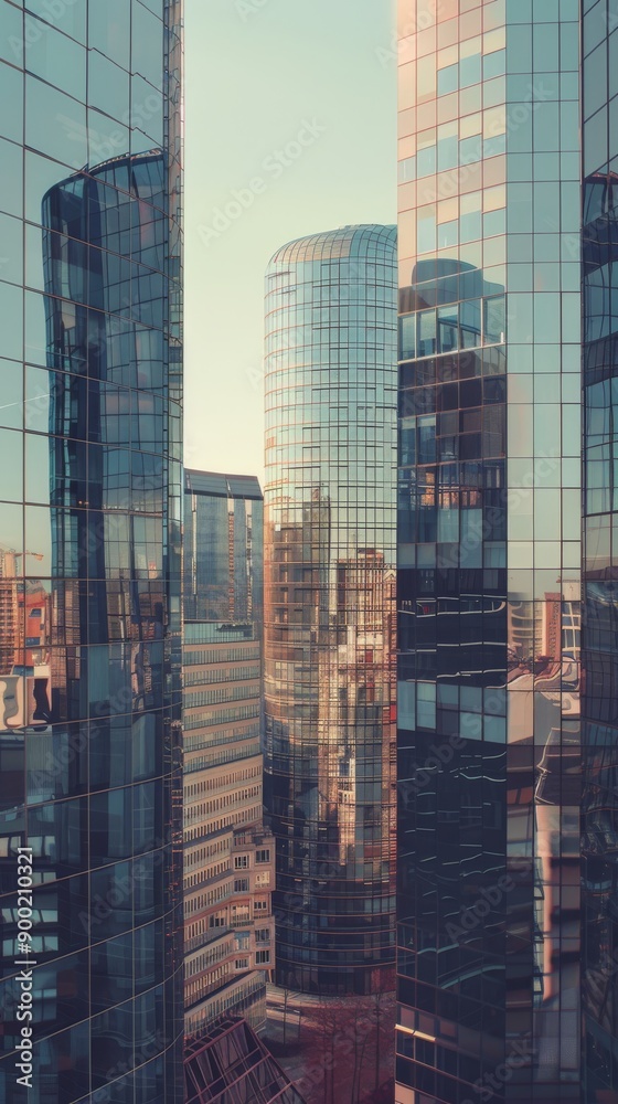 Obraz premium Aerial view of glass sky towers in the c ity of ghent, real analog photo color, Disposable Camera Photo, Full Frame, Color grading Kodak vision 500T, Cinestill 50D, anamorphic lens camera effect, Vapo