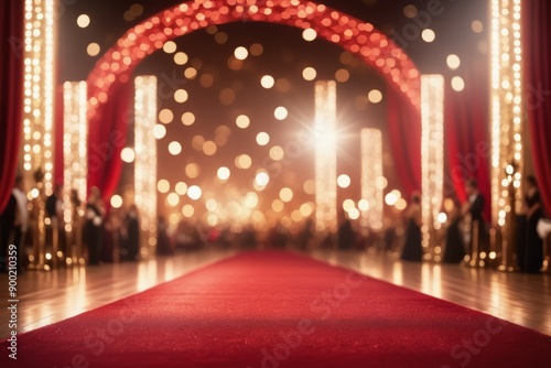 A red carpet on stage set against a black background, symbolizing a luxurious Hollywood event