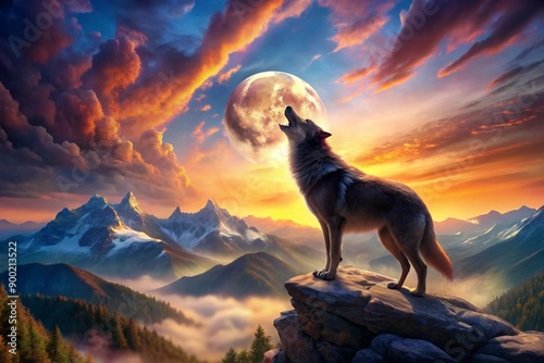 A werewolf howling at a full moon, colorful, had wallpaper, horror background photo