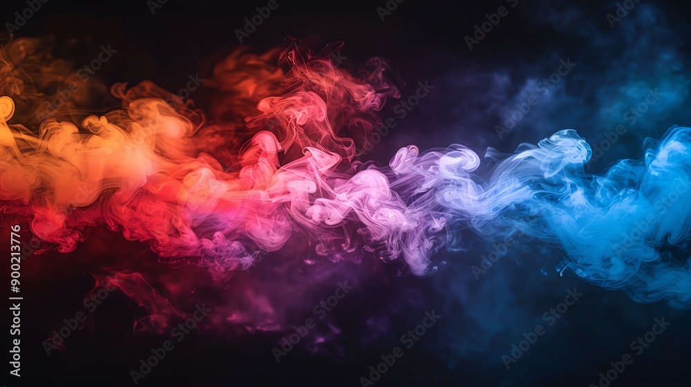 Fototapeta premium Abstract colorful smoke swirls on a black background.