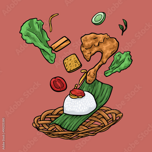 chicken rice, typical Indonesian food vector