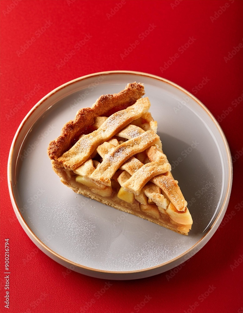 Apple pie slice on red background Apple pie slice on red background