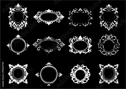 Intricate Collection of Twelve Vintage Floral Frames with Elegant Designs For Cards, Posters, Brochures, and Backgrounds