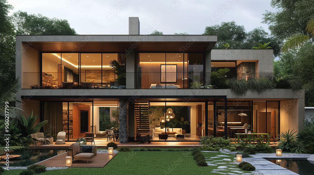 2-storey house on a land with 5 meters of facade and 15 meters in length, light colors, modern model, dark frames, 2-storey house on a land with 5 meters of facade and 15 meters in length, light colors, modern model, dark frames,