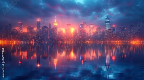 banner realistic photo of beautiful city during the night