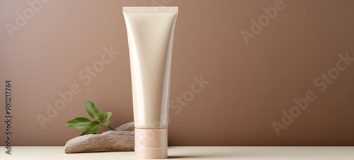 A tube of cream on a light brown background, generative AI