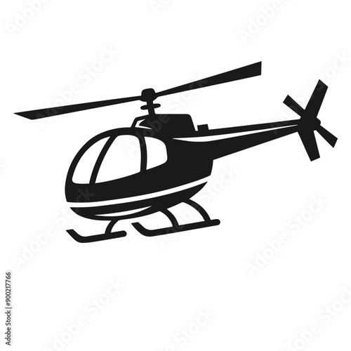 Clean Black and white vector silhouette of a Helicopter on white background