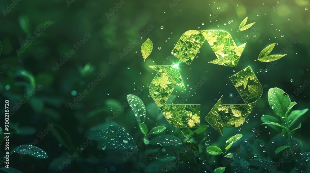 Fototapeta premium Eco-Friendly Recycling Symbol with Green Elements on Gradient Background.