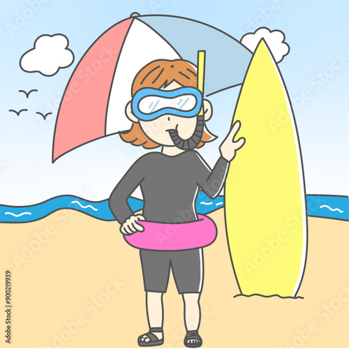 海水浴をする女性のイラスト