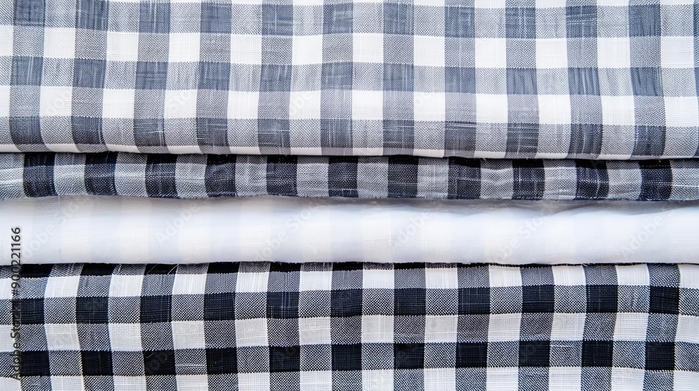Fabric texture, gingham check, black and white, Watercolor style