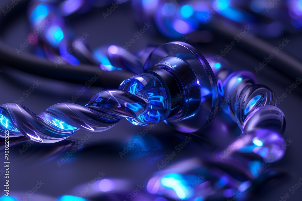 Twisted stethoscope with neon blue lights representing the intricate and advanced nature of modern medical technology Twisted stethoscope with neon blue lights representing the intricate and advanced nature of modern medical technology