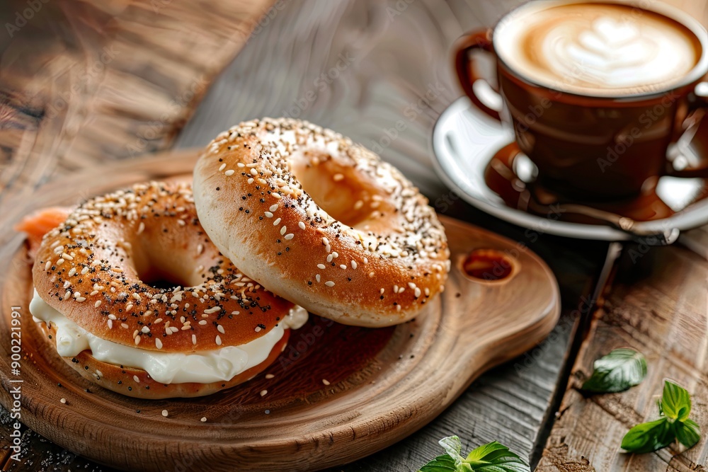 Delicious Bagel with Cream Cheese and Coffee. Delicious Bagel with Cream Cheese and Coffee.