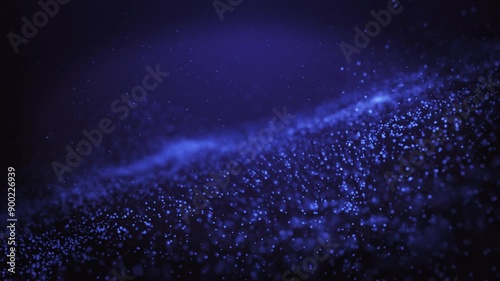 Blue particles of light, shining stars, dust, glitter. blue wave particles on a blue background. Animation.