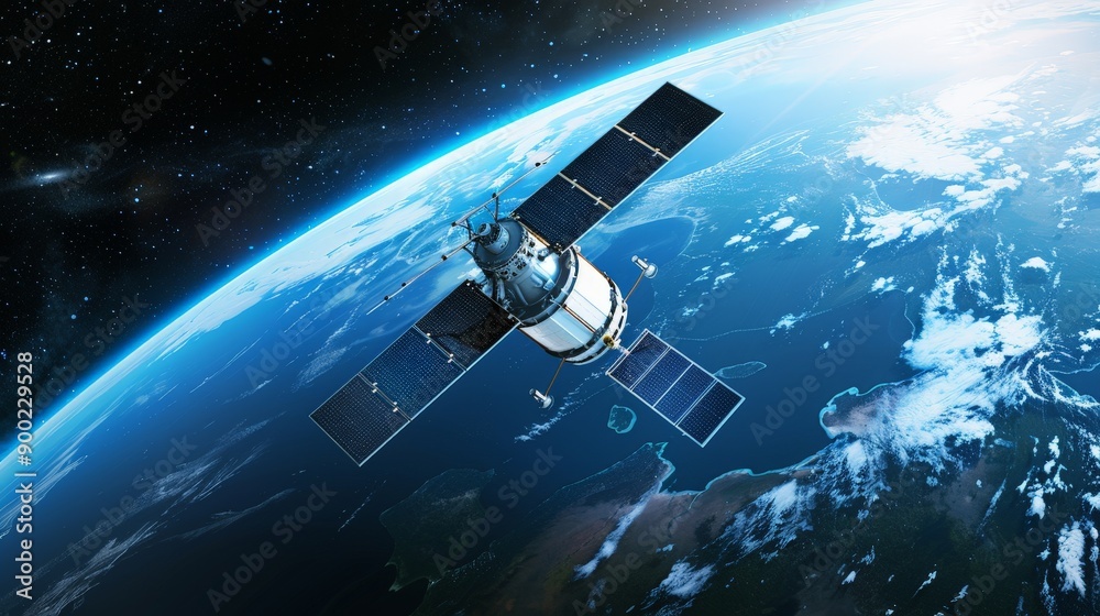 Obraz premium A satellite is flying over the Earth