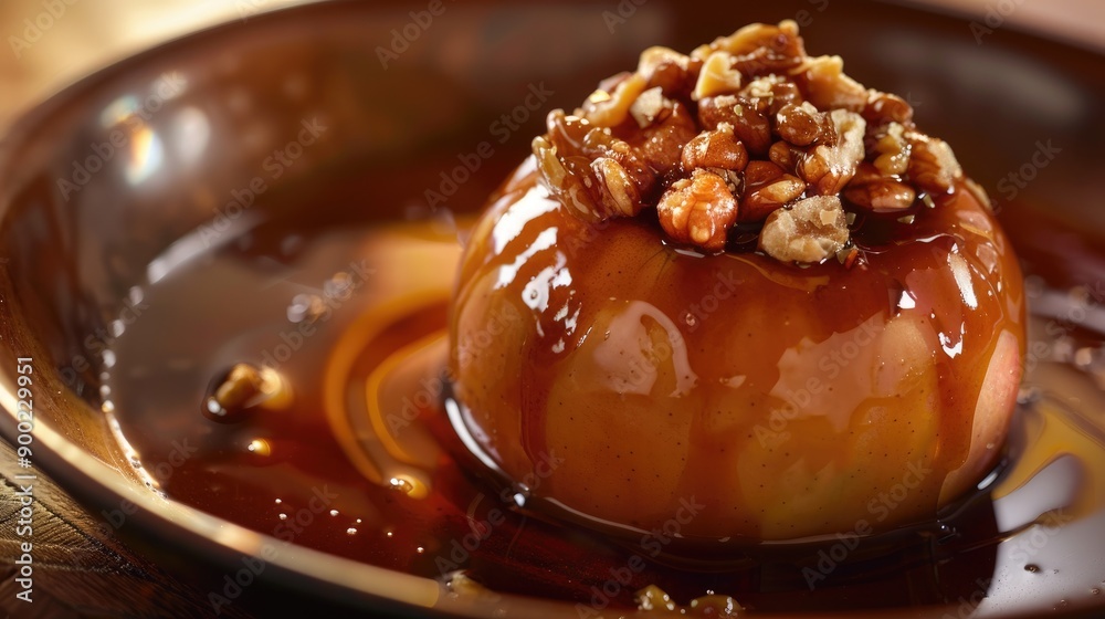 Baked apple sugar sauce walnuts. Generative AI Baked apple sugar sauce walnuts. Generative AI