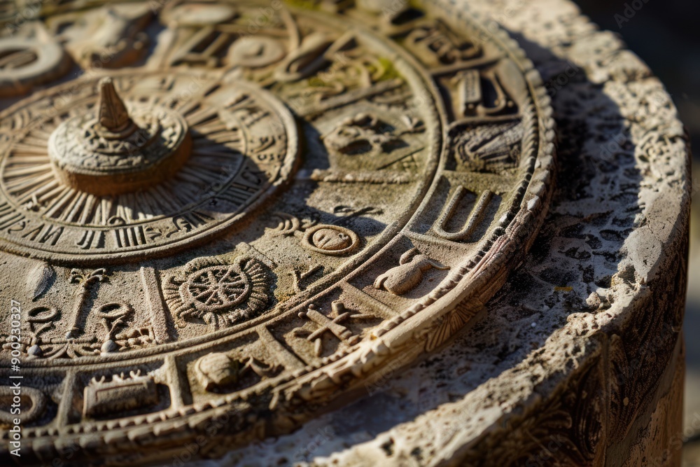 Stone Sundial with Intricate Carvings Stone Sundial with Intricate Carvings