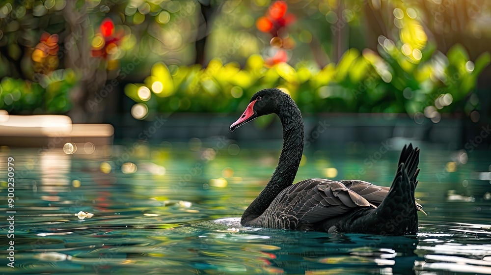 Fotografie Black swan swimming. Generative AI