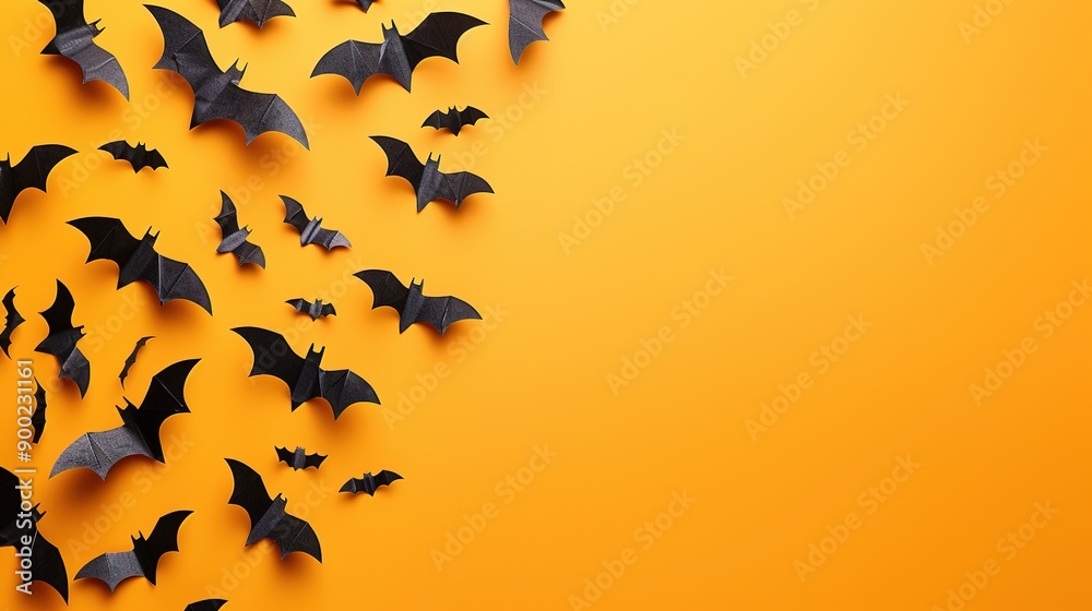 Halloween Bats on Black: Spooky Orange Background with Copy Space — Top View Flat Lay of a Party Banner Template Design.halloween and decoration concept, Party, Halloween, Celebration Halloween Bats on Black: Spooky Orange Background with Copy Space — Top View Flat Lay of a Party Banner Template Design.halloween and decoration concept, Party, Halloween, Celebration