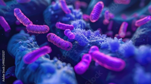 Blue gut bacteria, intestinal. Generative AI photo